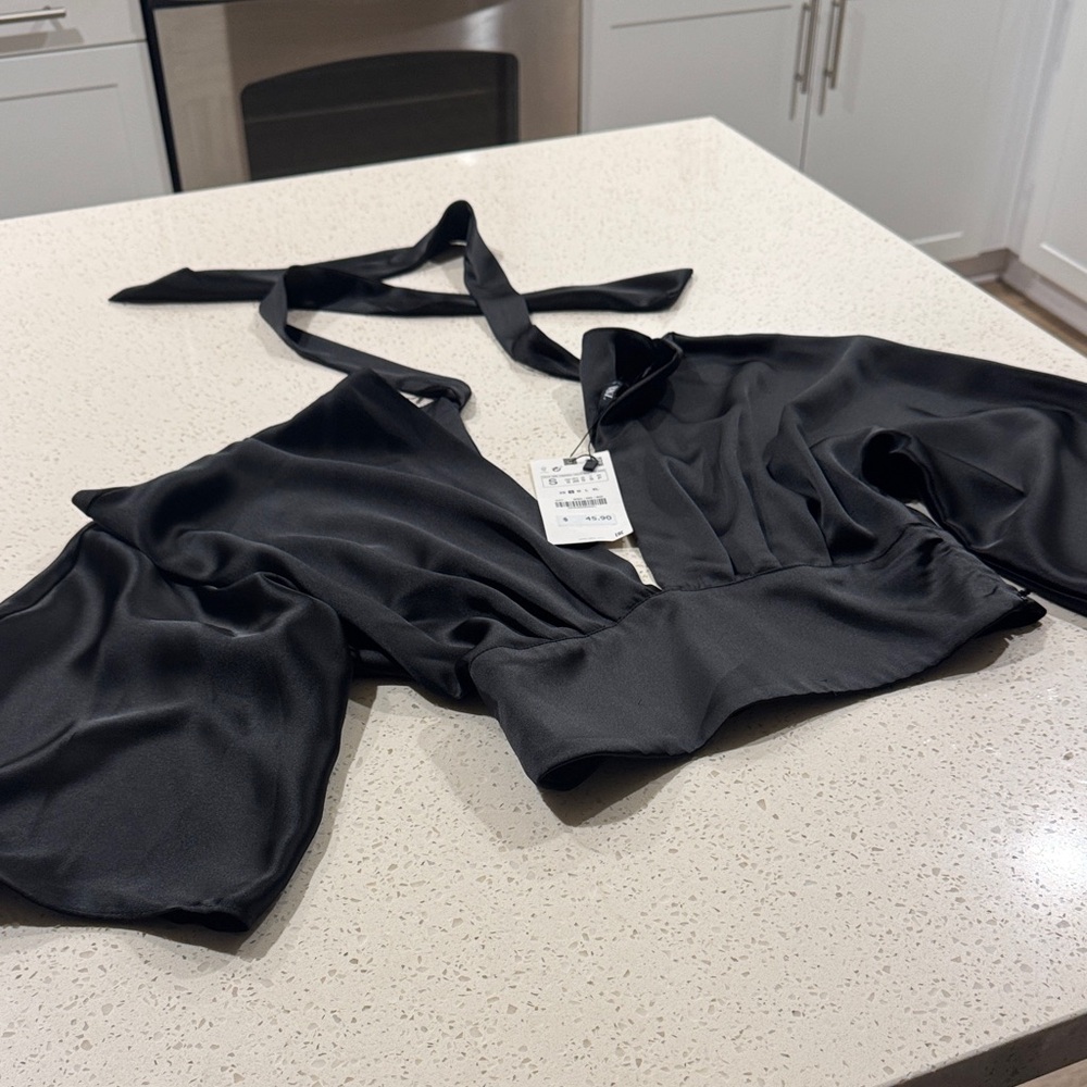 Bell Sleeve Satin Cropped Zara Top NWT